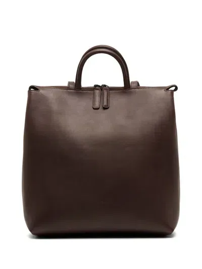 Marsèll Debossed-logo Leather Tote Bag In 褐色