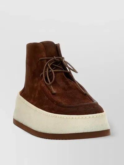 Marsèll 'suede Platform Desert Boots With Stitch Detailing' In Brown