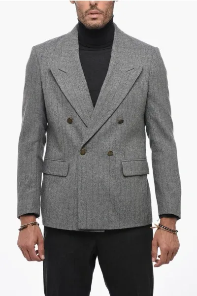 Marsēm Chalk Stripe Side Vents Peak Lapel Double-breasted Blazer In Gray