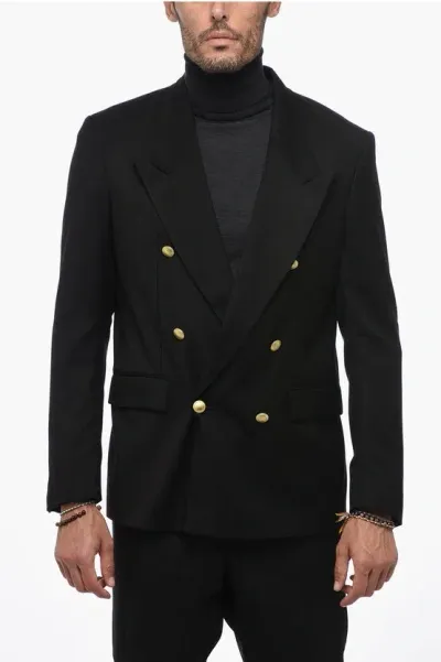 Marsēm Solid Color Double-breasted Blazer With Golden Buttons In Black