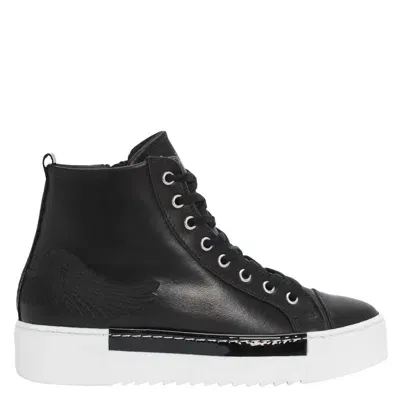 Marte Angels Black Leather Black Wing High Top Trainers In Black Patent