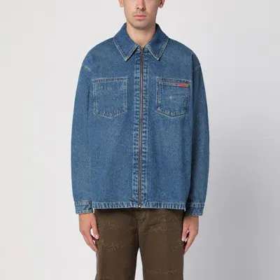 Martine Rose Reversible Denim Zip Jacket In Blue