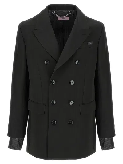 Martine Rose Striped Double-breasted Blazer In Black