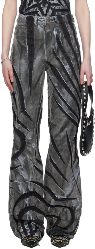 Masha Popova Black & Gray Flocked Jeans In Dark Silver