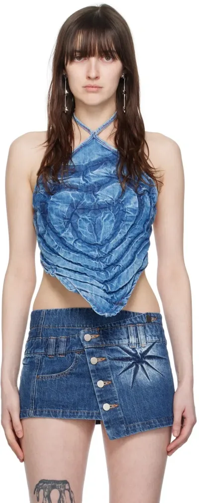 Masha Popova Blue Halter Denim Tank Top In Indigo