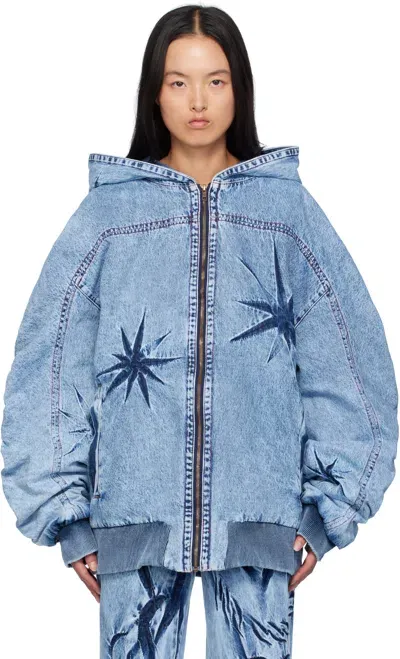 Masha Popova Blue Oversized Hooded Denim Jacket In Beverly Den Twilight