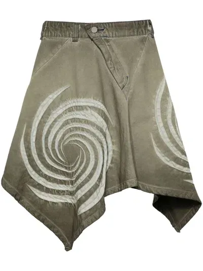 Masha Popova Spiral-bound Effect Denim Miniskirt In Green