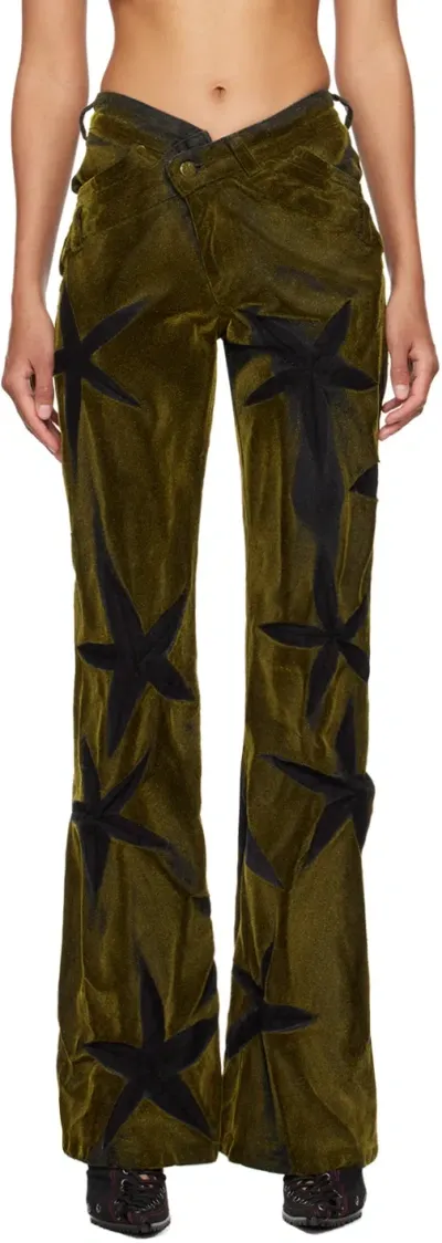 Masha Popova Khaki & Black V-shape Flocked Jeans In Dark Gold