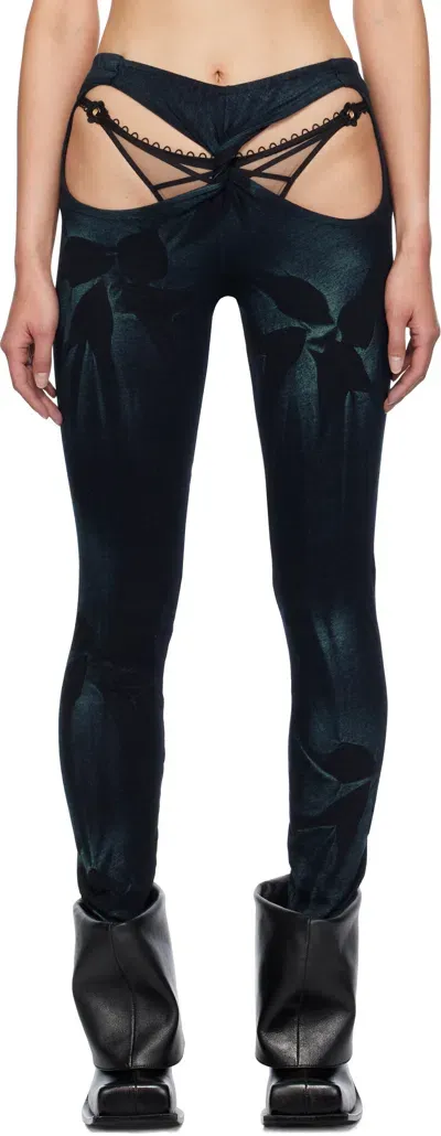 Masha Popova Navy Bows Front Twist Cut-out Leggings In Rodeo Midni Jade