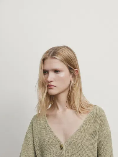 Massimo Dutti Cardigan Aus Baumwollmischgewebe Mit V-ausschnitt In Neutral