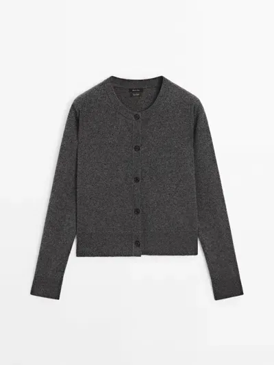 Massimo Dutti Cardigan Rundausschnitt 100% Kaschmir In Gray