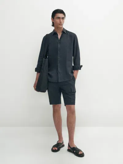 Massimo Dutti Cargo-bermudas Aus Baumwoll-popeline In Black