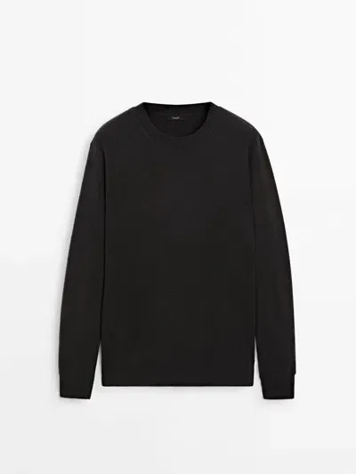 Massimo Dutti Cashmere Wool Round Neck Sweater In Black