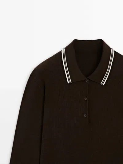 Massimo Dutti Strickpullover Mit Polo-kragen Und Kontrasten In Braun