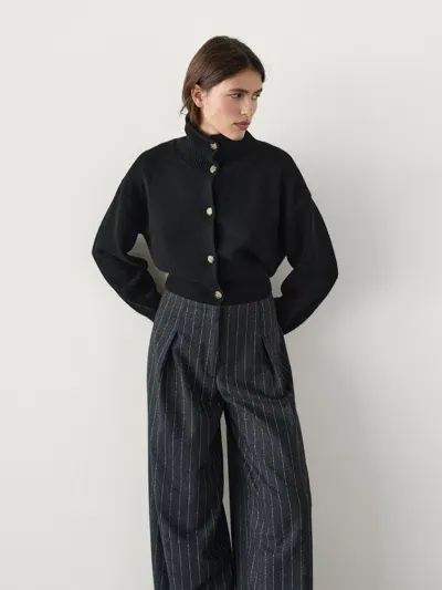 Massimo Dutti Cropped-cardigan Mit Stehkragen In Black