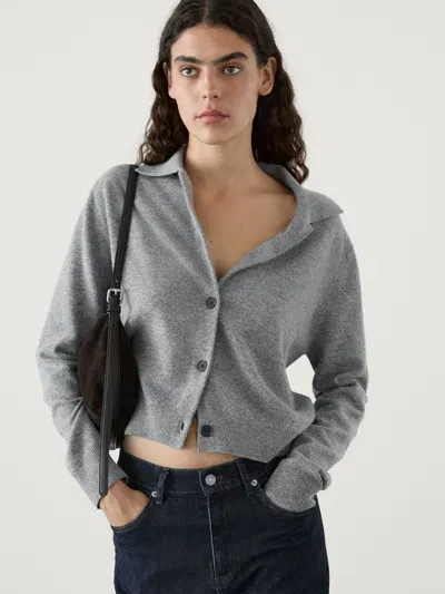 Massimo Dutti Cropped-strick-cardigan Aus 100% Wolle In Gray