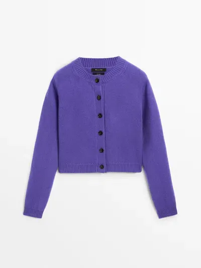 Massimo Dutti Cropped-strick-cardigan Aus 100% Wolle In Purple