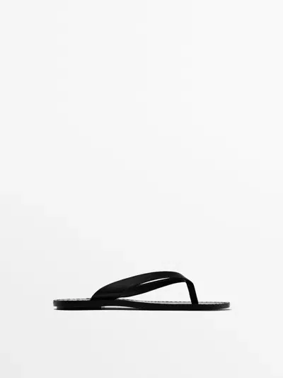 Massimo Dutti Flache Ledersandalen In Black