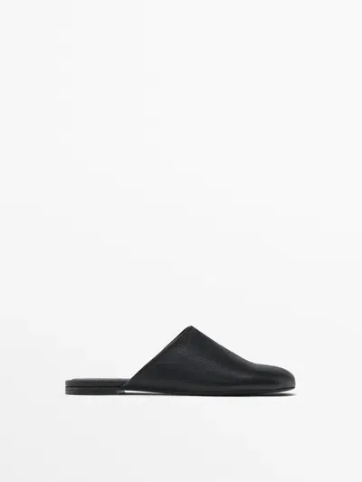 Massimo Dutti Flache Mules Aus Leder In Black