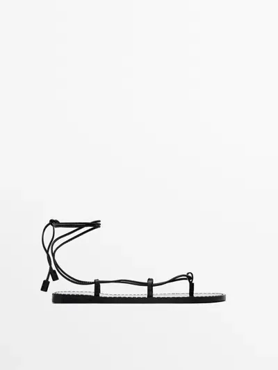 Massimo Dutti Flache Sandalen Mit Austauschbaren Riemchen In Black