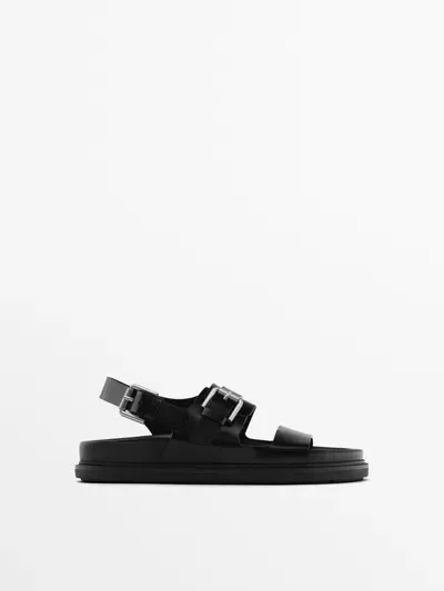 Massimo Dutti Flache Sandalen Mit Schnallen In Black