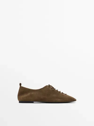 Massimo Dutti Flache Schuhe Mit Schnürung In Brown