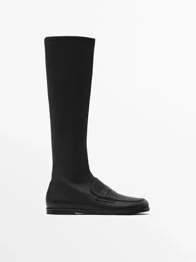 Massimo Dutti Flache Stiefel Mit Gummizug Und Loafer-detail In Black