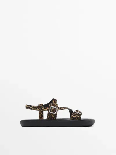 Massimo Dutti Gesteppte Sandalen Mit Animalprint In Brown