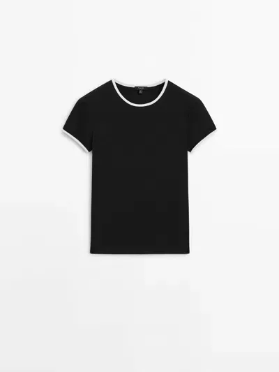 Massimo Dutti Kontrastfarbenes T-shirt In Black