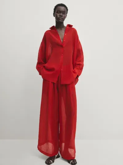 Massimo Dutti Langbluse Oversize In Red