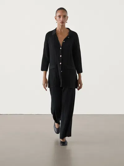 Massimo Dutti Langer, Gerippter Cardigan Mit Knöpfen In Black