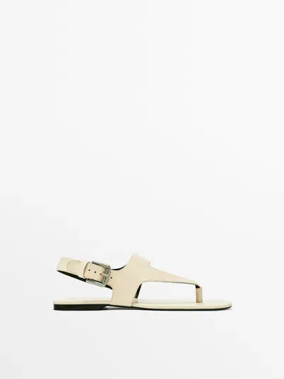 Massimo Dutti Ledersandalen Flach In White