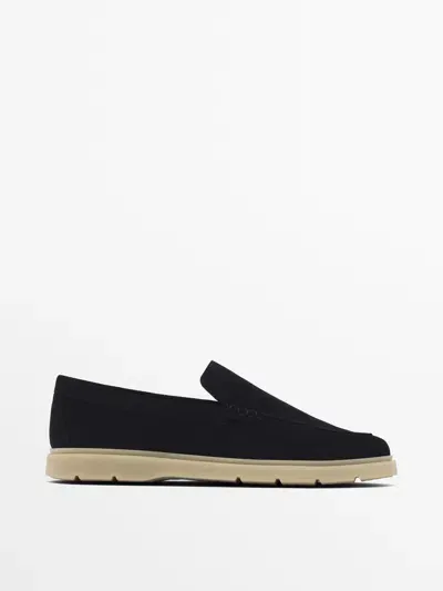 Massimo Dutti Loafer Aus Rauleder In Black