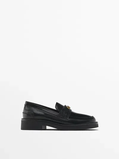 Massimo Dutti Mocassin Mit Metalldetail In Schwarz