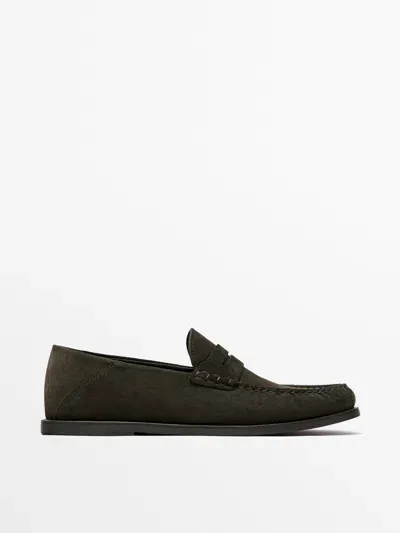 Massimo Dutti Mokassins Rauleder Loafer In Green