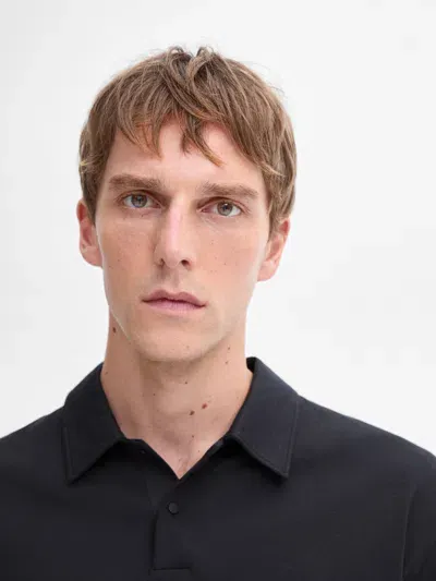 Massimo Dutti Poloshirt Aus Reiner Baumwolle Mit Geknöpftem Kragen In Black