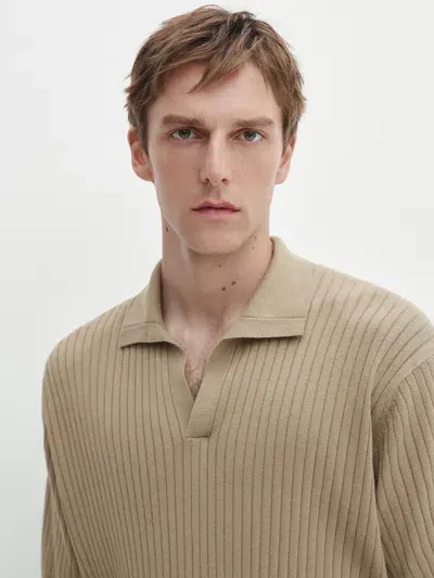 Massimo Dutti Poloshirt Gerippt Baumwolle Und Leinen In Neutral