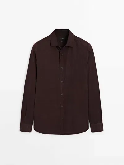 Massimo Dutti Regular Fit Micro Corduroy Shirt In Burgundy