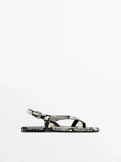 Massimo Dutti Sandalen Flach Gesteppt In Multi