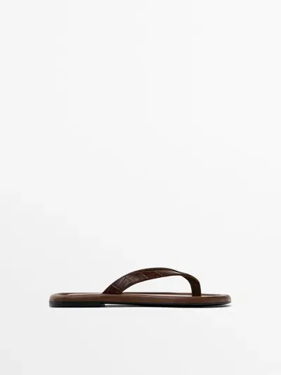 Massimo Dutti Sandalen Flach Gesteppt In Brown