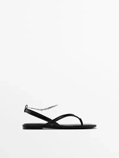 Massimo Dutti Sandalen Flach Knöchelriemchen In Black