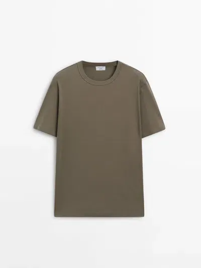 Massimo Dutti Short Sleeve Cotton T-shirt In Khaki