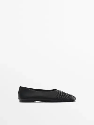 Massimo Dutti Softe Ballerinas Mit Raffung In Schwarz