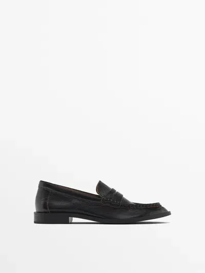 Massimo Dutti Softe Mokassins Mit Loafer-detail In Black