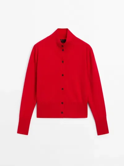 Massimo Dutti Strick-cardigan Aus Reiner Wolle Mit Stehkragen In Red