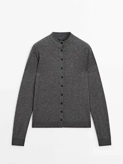 Massimo Dutti Strick-cardigan Mit Stehkragen In Gray