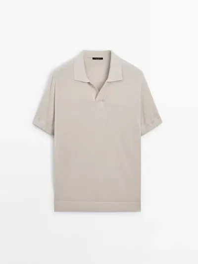 Massimo Dutti Strick-poloshirt Aus Baumwollmischgewebe In Neutral