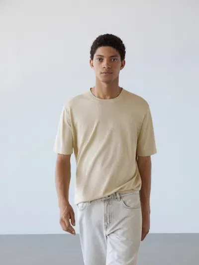 Massimo Dutti Strick-t-shirt Mit Kurzen Ärmeln Und Rundausschnitt In Neutral