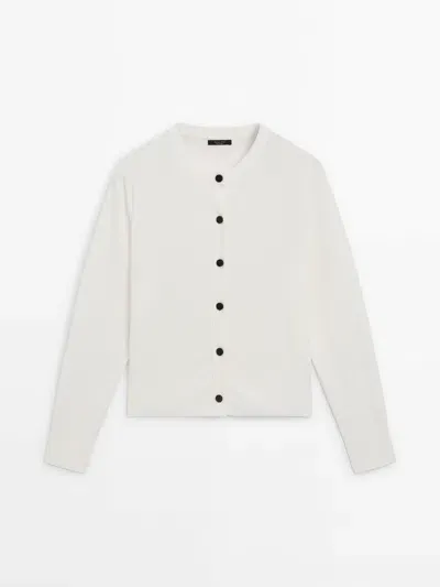 Massimo Dutti Strickcardigan Rundausschnitt In White