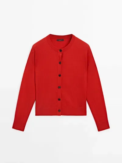 Massimo Dutti Strickcardigan Rundausschnitt In Rot